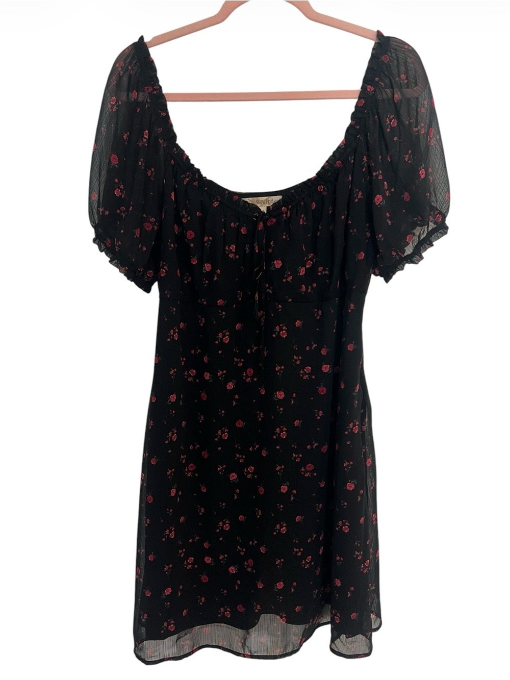 Rewind Black Mini Dress with Red Rose Print